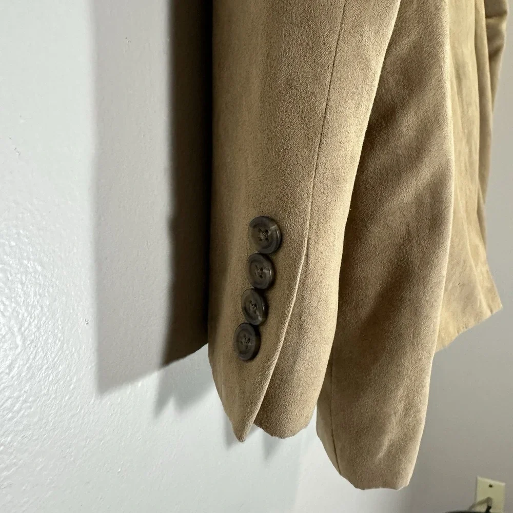 Chaps Men's 46R Sport Coat Tan‎ Paisley Lined Blazer Faux Suede 70s Retro